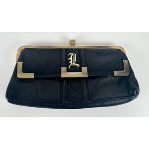 Vintage L.A.M.B Gwen Stefani Women's Black Leather Clutch Celebrity